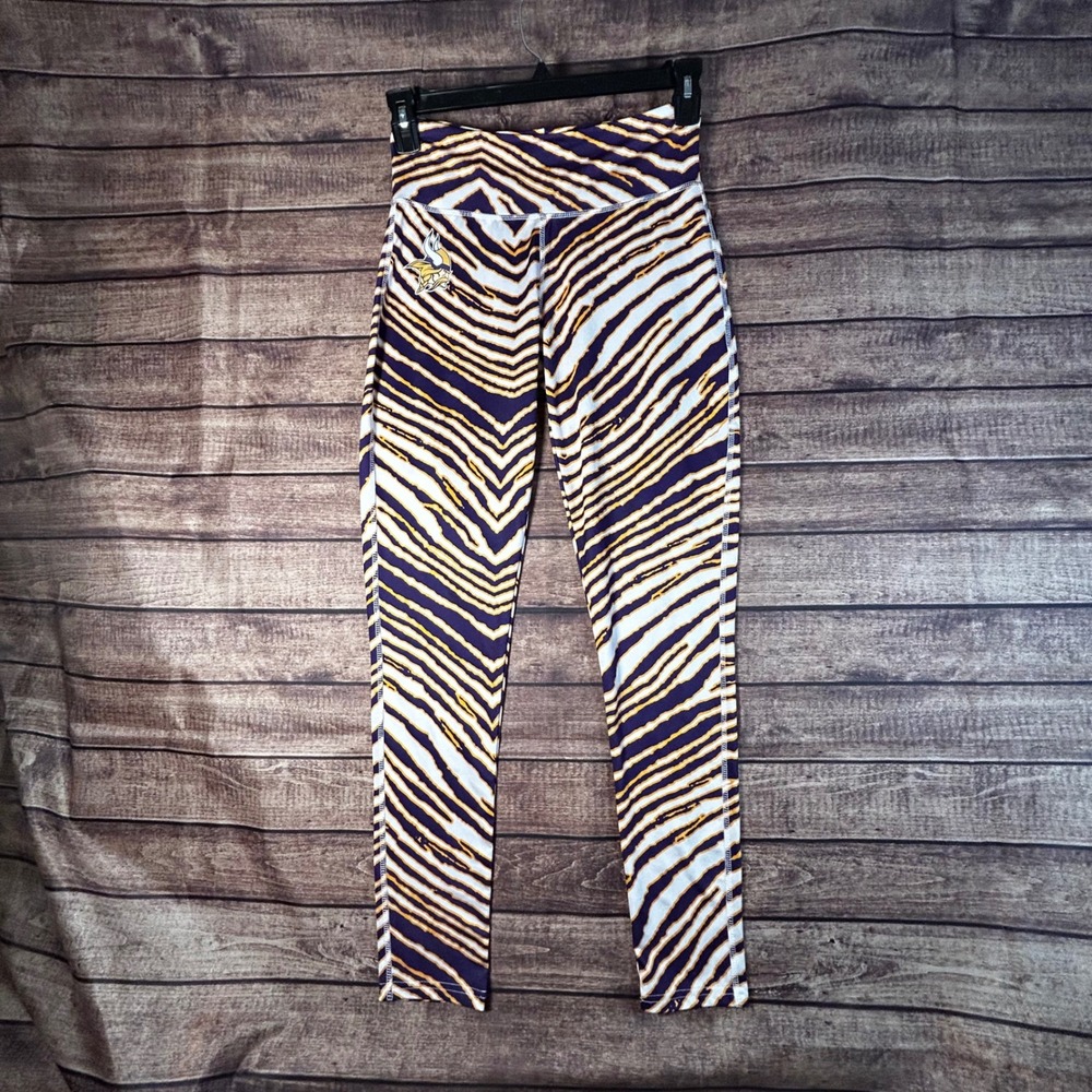 Zubaz NFL Minnesota Vikings Zebra Print Leggings Purple Gold Women Medium